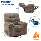 Sillón Reclinable de Masaje con Calor - Mecedora Giratoria 360°, Sofá Individual Grande con Vibración, USB y Bolsillos de Almacenamiento para Sala de Estar/Dormitorio