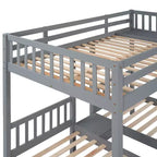 Litera triple de madera con cajones y barandillas, matrimonial sobre dos camas individuales y dos individuales para 3 niños, para dormitorio o residencia
