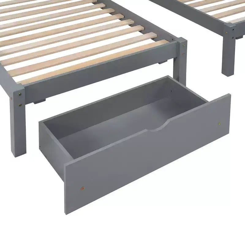Litera triple de madera con cajones y barandillas, matrimonial sobre dos camas individuales y dos individuales para 3 niños, para dormitorio o residencia