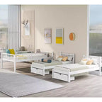 Litera triple de madera con cajones y barandillas, matrimonial sobre dos camas individuales y dos individuales para 3 niños, para dormitorio o residencia