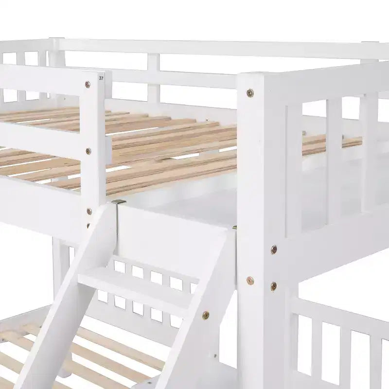 Litera triple de madera con cajones y barandillas, matrimonial sobre dos camas individuales y dos individuales para 3 niños, para dormitorio o residencia