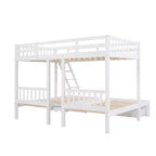 Litera triple de madera con cajones y barandillas, matrimonial sobre dos camas individuales y dos individuales para 3 niños, para dormitorio o residencia