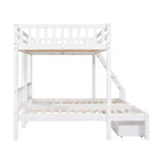 Litera triple de madera con cajones y barandillas, matrimonial sobre dos camas individuales y dos individuales para 3 niños, para dormitorio o residencia