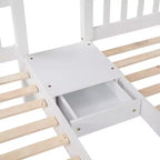 Litera triple de madera con cajones y barandillas, matrimonial sobre dos camas individuales y dos individuales para 3 niños, para dormitorio o residencia