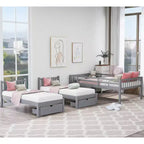 Litera triple de madera con cajones y barandillas, matrimonial sobre dos camas individuales y dos individuales para 3 niños, para dormitorio o residencia
