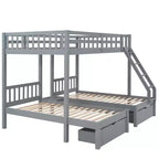 Litera triple de madera con cajones y barandillas, matrimonial sobre dos camas individuales y dos individuales para 3 niños, para dormitorio o residencia
