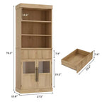 Mueble Vitrina de Cristal Rústico con Cajón – Alacena Independiente, Estantes Abiertos de 3 Niveles