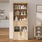 Mueble Vitrina de Cristal Rústico con Cajón – Alacena Independiente, Estantes Abiertos de 3 Niveles