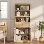 Mueble Vitrina de Cristal Rústico con Cajón – Alacena Independiente, Estantes Abiertos de 3 Niveles