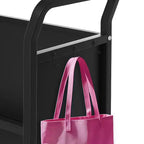 Carro rodante metálico para guardar libros, estantería de exhibición en forma de V de 3 niveles con ganchos laterales y 4 ruedas con bloqueo - Negro