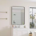 Okak Minimalism Rectangular Bathroom Mirror, Wall Mirror with Metal Frame and Arched Corner, Vanity Mirror for Bathroom