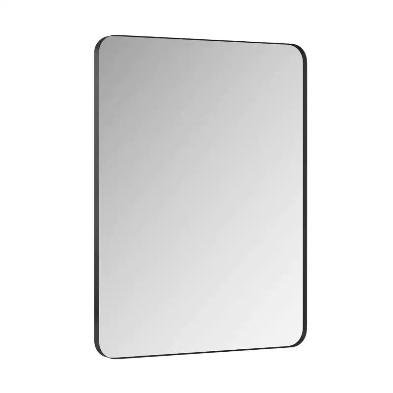 Espejo de Baño Rectangular Minimalista – Marco Metálico, Esquina Curva, Espejo de Tocador de Pared