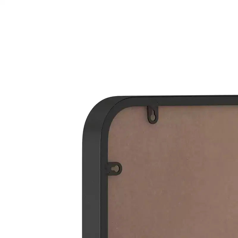 Espejo de Baño Rectangular Minimalista – Marco Metálico, Esquina Curva, Espejo de Tocador de Pared