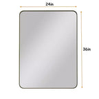 Espejo de Baño Rectangular Minimalista – Marco Metálico, Esquina Curva, Espejo de Tocador de Pared