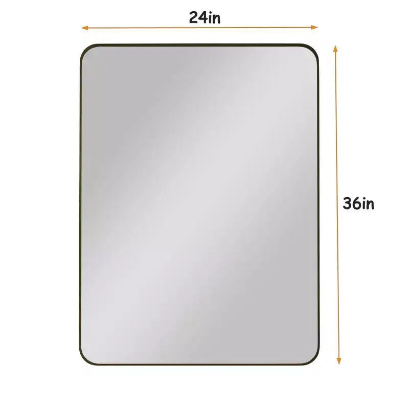 Espejo de Baño Rectangular Minimalista – Marco Metálico, Esquina Curva, Espejo de Tocador de Pared