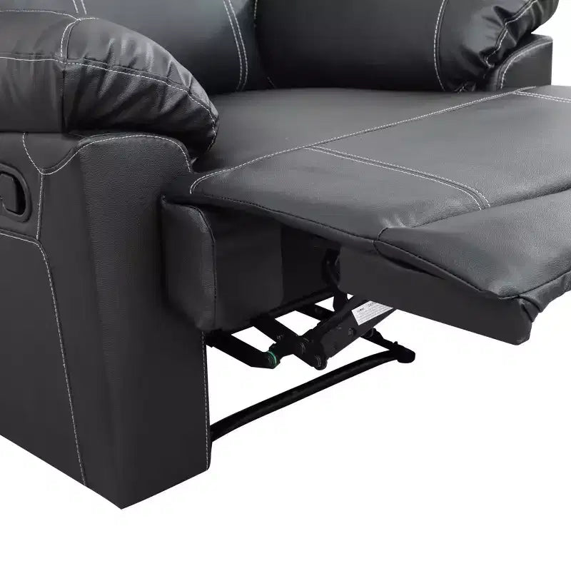 Sofá Reclinable de 3 Plazas de Semi-Piel Sintética – Respaldos Ajustables, Capacidad de 181 kg, Negro