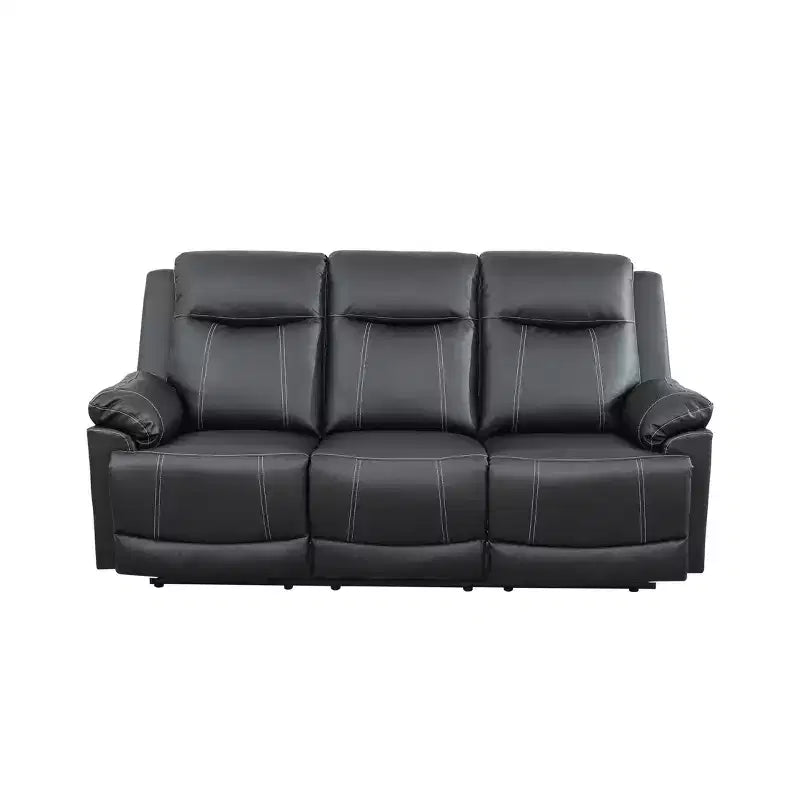 Sofá Reclinable de 3 Plazas de Semi-Piel Sintética – Respaldos Ajustables, Capacidad de 181 kg, Negro