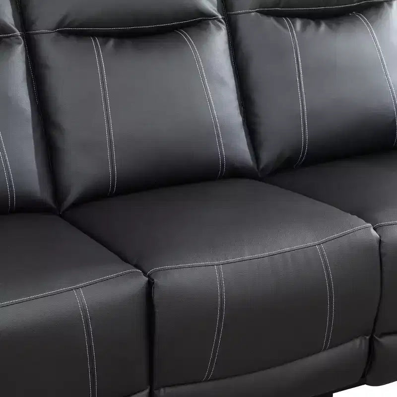 Sofá Reclinable de 3 Plazas de Semi-Piel Sintética – Respaldos Ajustables, Capacidad de 181 kg, Negro