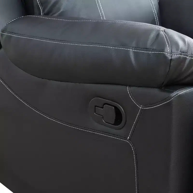 Sofá Reclinable de 3 Plazas de Semi-Piel Sintética – Respaldos Ajustables, Capacidad de 181 kg, Negro