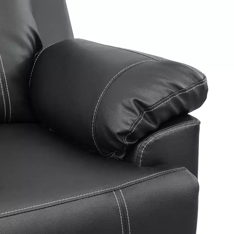 Sofá Reclinable de 3 Plazas de Semi-Piel Sintética – Respaldos Ajustables, Capacidad de 181 kg, Negro