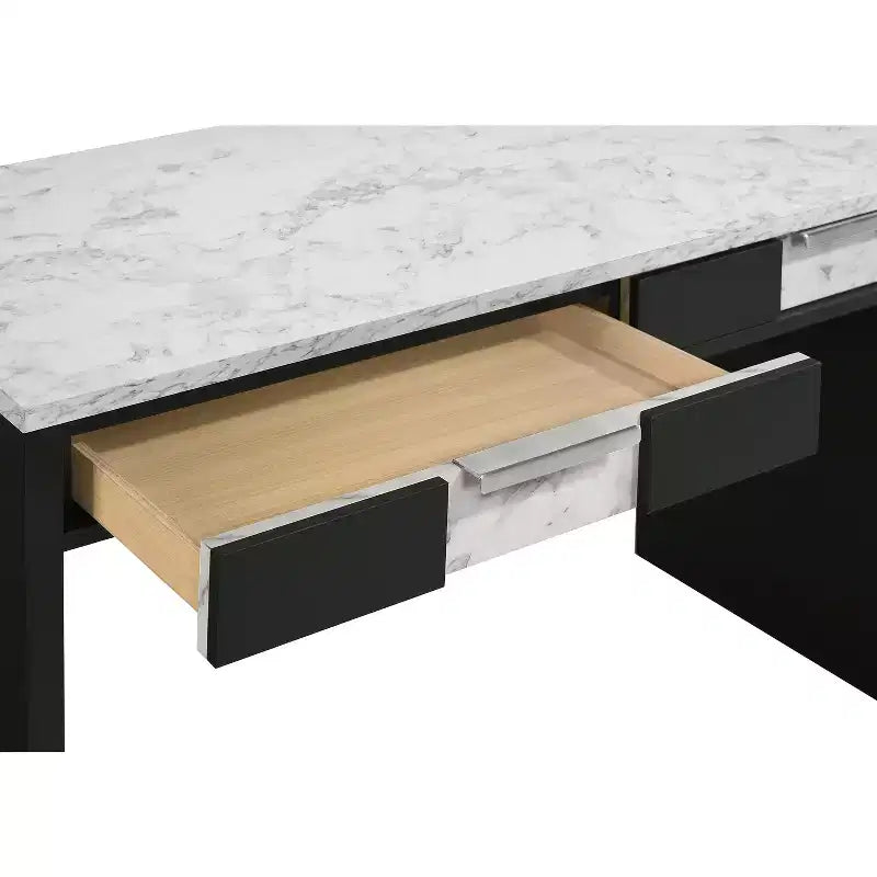 Escritorio moderno de oficina de 121.6 cm - Textura de mármol/veta de madera, 2 cajones de almacenamiento, escritorio de pie