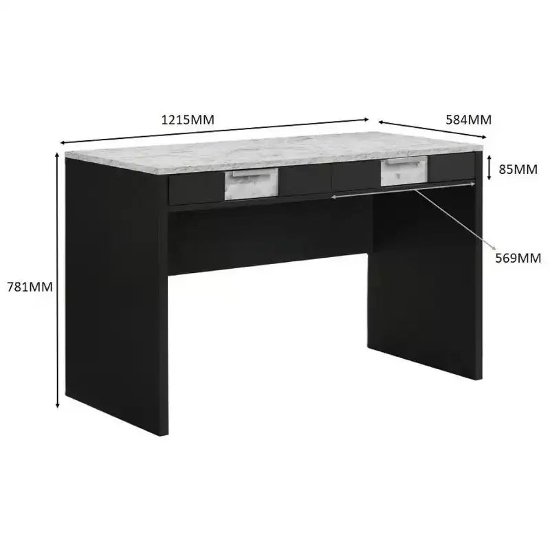 Escritorio moderno de oficina de 121.6 cm - Textura de mármol/veta de madera, 2 cajones de almacenamiento, escritorio de pie