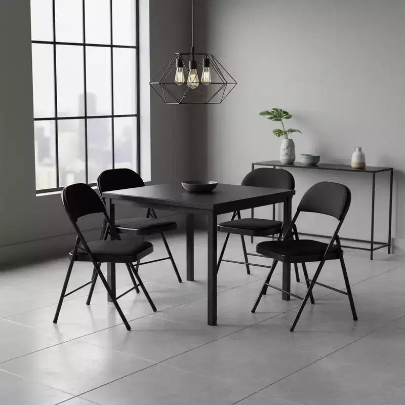 Homy Casa Metal Folding Dining Chairs with Padded Seat and Backrest, Space-Saving Design for Indoor & Outdoor Use, Set of 4, Black