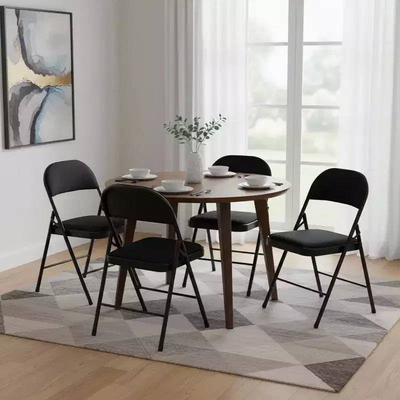 Sillas de comedor plegables de metal con asiento y respaldo acolchados – Juego de 4, interior/exterior, negras