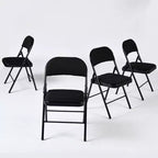 Sillas de comedor plegables de metal con asiento y respaldo acolchados – Juego de 4, interior/exterior, negras