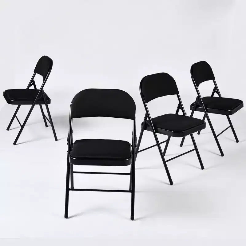 Sillas de comedor plegables de metal con asiento y respaldo acolchados – Juego de 4, interior/exterior, negras