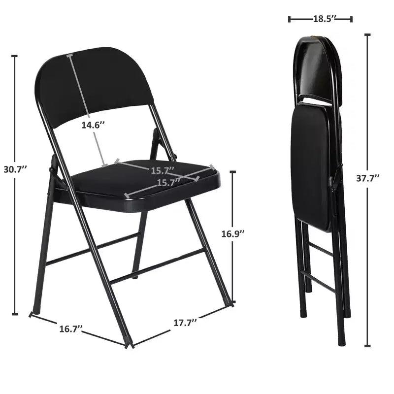 Sillas de comedor plegables de metal con asiento y respaldo acolchados – Juego de 4, interior/exterior, negras