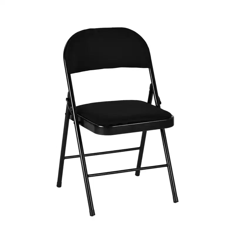 Sillas de comedor plegables de metal con asiento y respaldo acolchados – Juego de 4, interior/exterior, negras