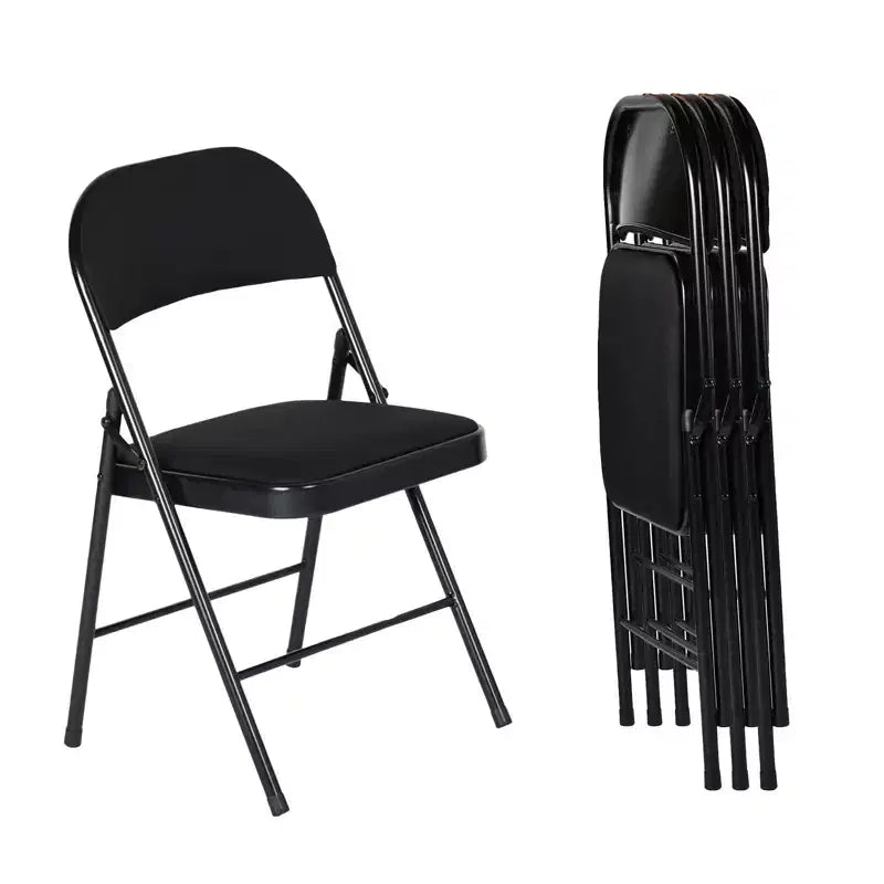 Sillas de comedor plegables de metal con asiento y respaldo acolchados – Juego de 4, interior/exterior, negras