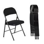 Sillas de comedor plegables de metal con asiento y respaldo acolchados – Juego de 4, interior/exterior, negras