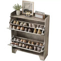 Farmhouse Shoe Cabinet with 2 Flip Down Drawers & 2 Hooks, Narrow Wood Hallway Cabinet for Small Spaces, Apartments,