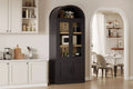 71.4 Arched Farmhouse Bookcase with Glass Doors, Tall Display Cabinet with Wood Grain for Living Room Storage, Modern Rustic Bookshelf