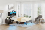 Greenstell Bed Frame with Headboard, Bed Frame with Built-in Charging Station & LED Light, Storage Shelf, Black