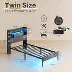 Estructura de Cama con Cabecero, Estructura de Cama con Estación de Carga Integrada y Luz LED, Estante de Almacenamiento, Negro