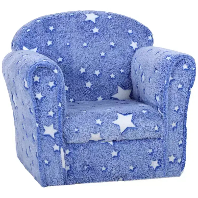 Sofá para niños y bebés con estrellas que brillan en la oscuridad – Sofá infantil tapizado, 18-36 meses, azul
