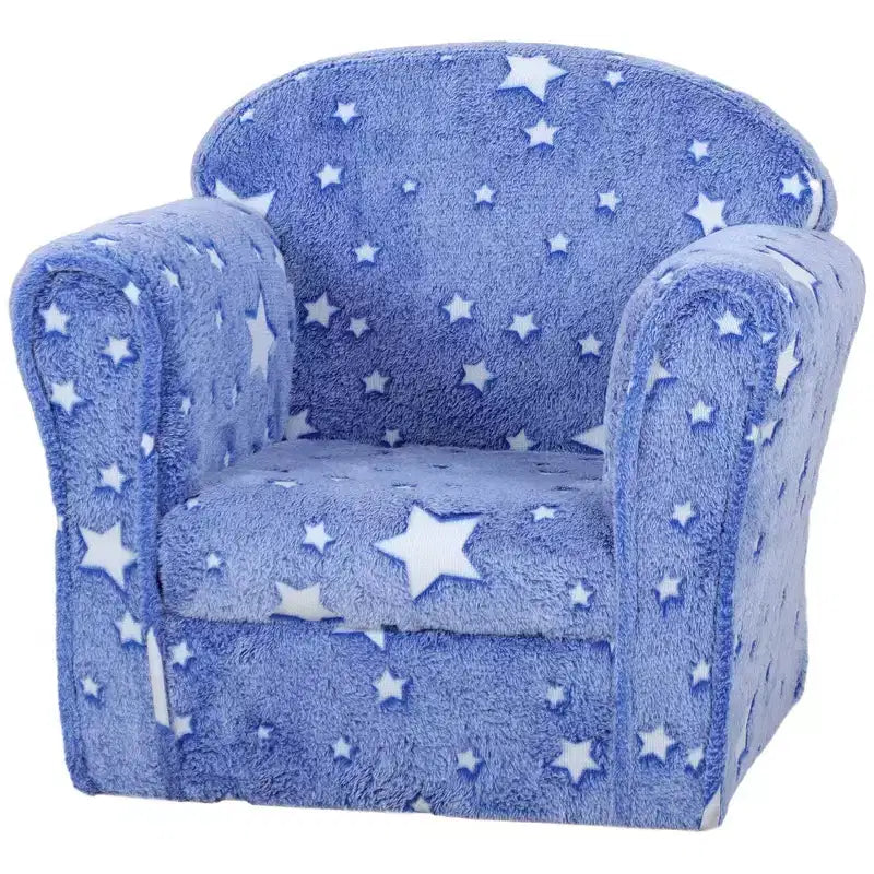 Sofá para niños y bebés con estrellas que brillan en la oscuridad – Sofá infantil tapizado, 18-36 meses, azul