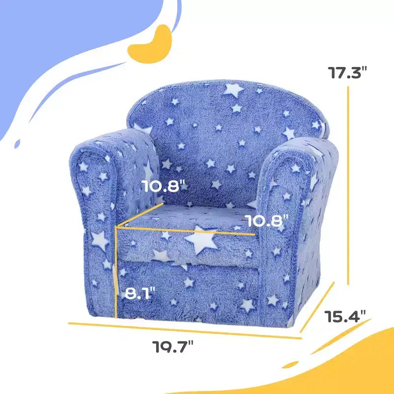 Sofá para niños y bebés con estrellas que brillan en la oscuridad – Sofá infantil tapizado, 18-36 meses, azul