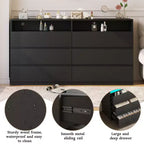 Tocador moderno de 6 cajones con tomas de corriente y luces LED, mueble de almacenamiento ancho con estantes abiertos, dormitorio, sala de estar