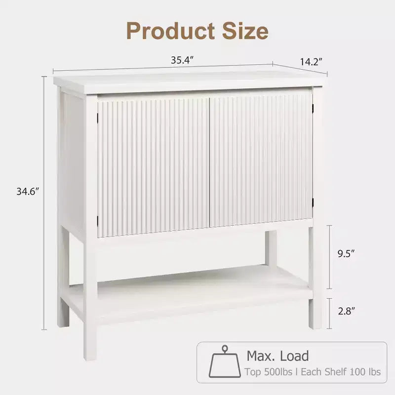 Aparador de madera de 2 puertas acanaladas con almacenamiento, mesa consola moderna para sala de estar, comedor, cocina.