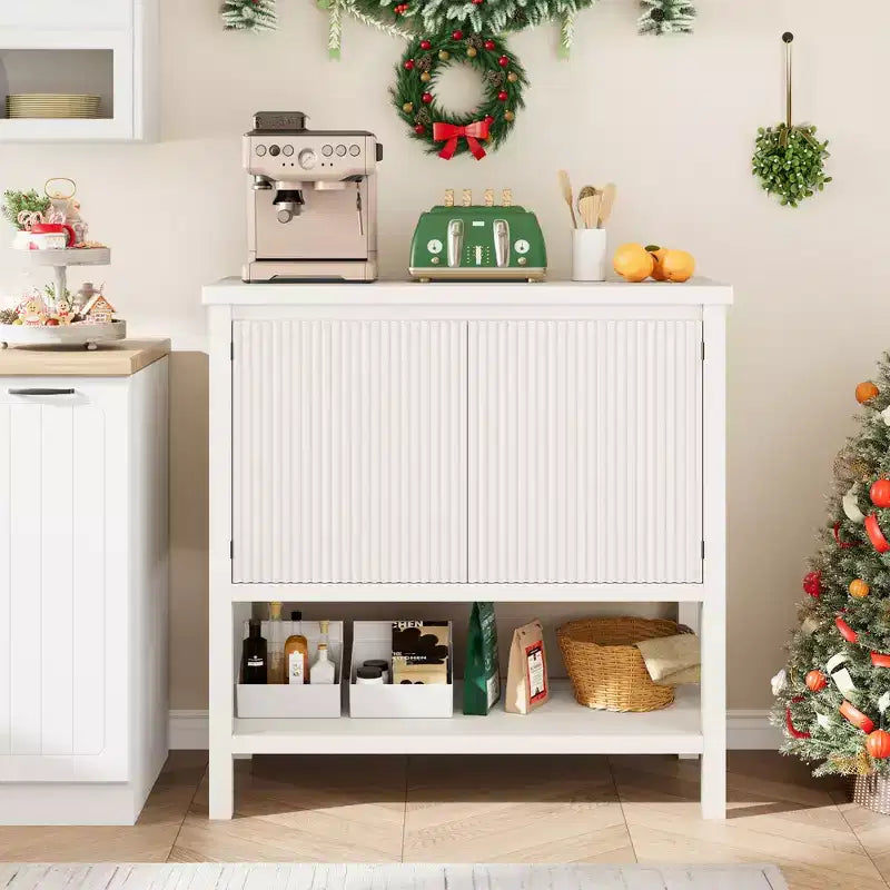 Aparador de madera de 2 puertas acanaladas con almacenamiento, mesa consola moderna para sala de estar, comedor, cocina.