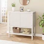 Aparador de madera de 2 puertas acanaladas con almacenamiento, mesa consola moderna para sala de estar, comedor, cocina.