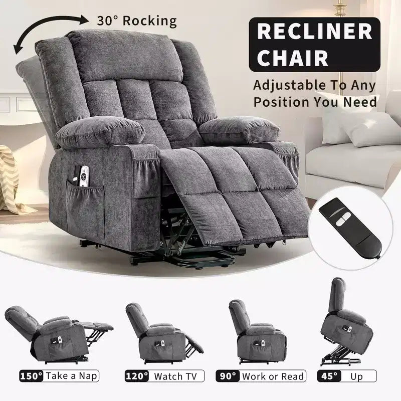 Sillón Reclinable de Masaje y Calor con Elevador Eléctrico, Tamaño Extragrande, 23.6, Sofá Individual Extragrande con Elevador Eléctrico para Ponerse de Pie, Carga Máxima 350 lb