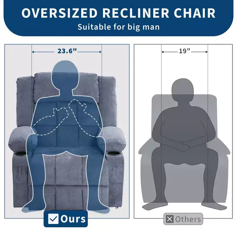 Sillón Reclinable de Masaje y Calor con Elevador Eléctrico, Tamaño Extragrande, 23.6, Sofá Individual Extragrande con Elevador Eléctrico para Ponerse de Pie, Carga Máxima 350 lb