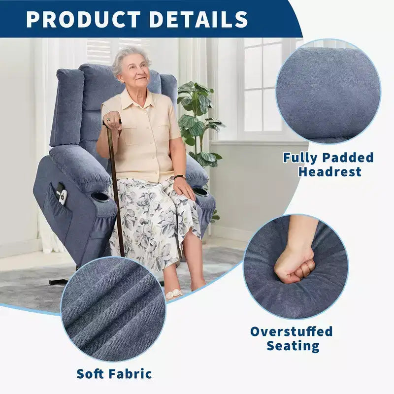 Sillón Reclinable de Masaje y Calor con Elevador Eléctrico, Tamaño Extragrande, 23.6, Sofá Individual Extragrande con Elevador Eléctrico para Ponerse de Pie, Carga Máxima 350 lb