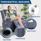 Sillón Reclinable de Masaje y Calor con Elevador Eléctrico, Tamaño Extragrande, 23.6, Sofá Individual Extragrande con Elevador Eléctrico para Ponerse de Pie, Carga Máxima 350 lb