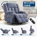 Sillón Reclinable de Masaje y Calor con Elevador Eléctrico, Tamaño Extragrande, 23.6, Sofá Individual Extragrande con Elevador Eléctrico para Ponerse de Pie, Carga Máxima 350 lb